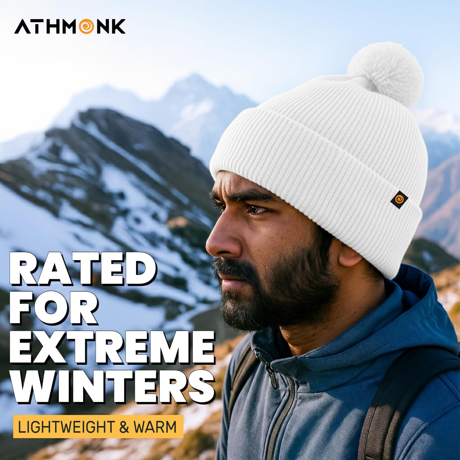 Athmonk Winter Woolen Beanie Cap for Men & Women with Pom | Stylish Head Cap for Winters | Cold Weather Hat for Girls & Boys | 100% Woollen Fabric Ultra Soft & Cozy | Garam Topi for Man |